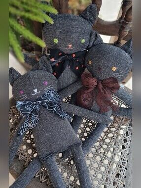 Handmade Pepper Linen Cat Ragdolls with Decorative Bows